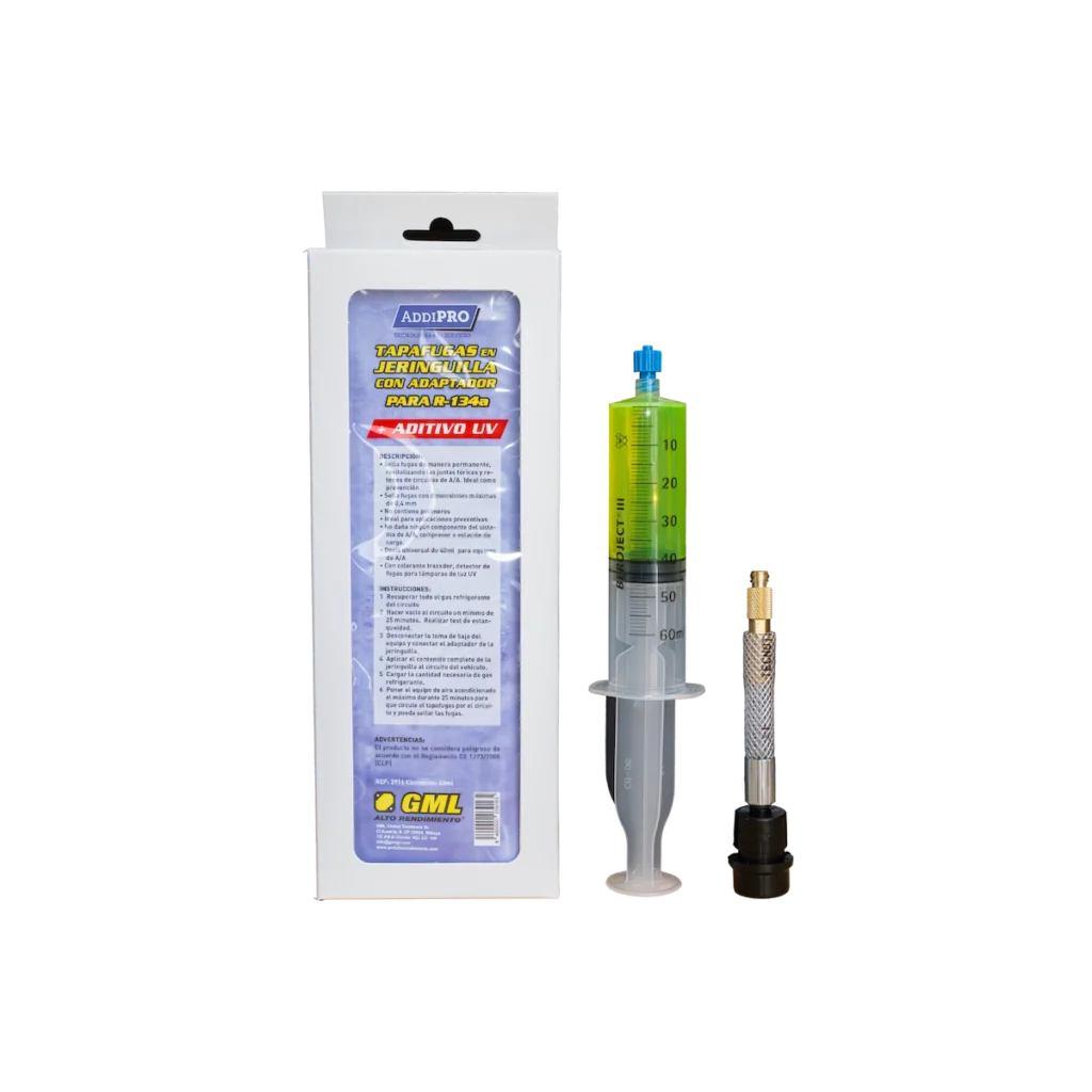 Envase de ADD Tapafugas + DYE sist. de AA para R134a/12a/FC