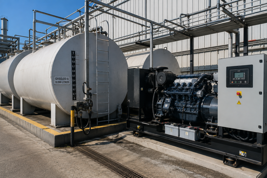 Almacenamiento de combustible y grupo electrógeno en instalación industria