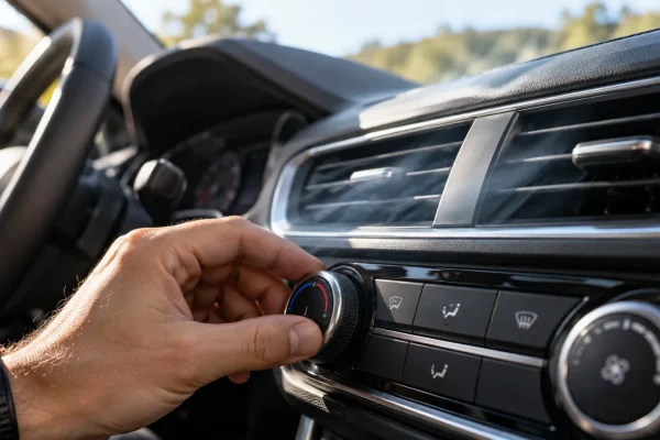 Mano ajustando el mando cuando el aire acondicionado del coche no enfría